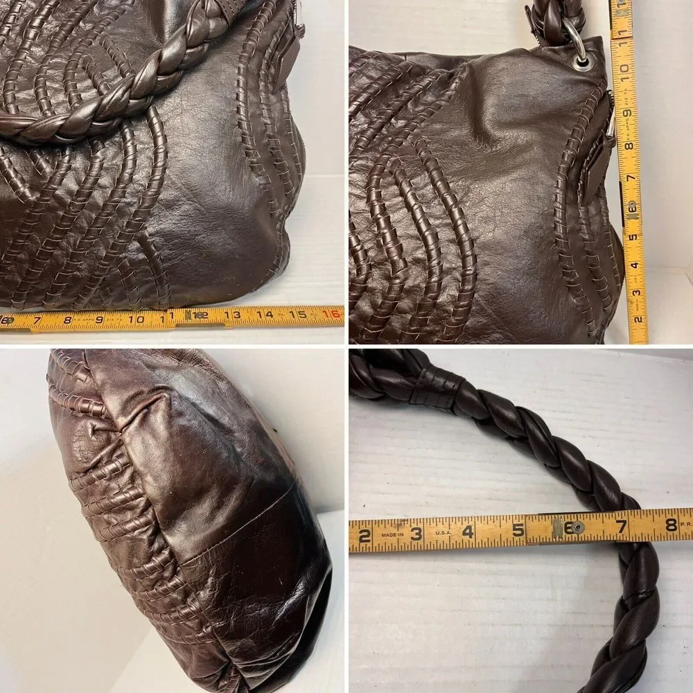 Fenn Wright Manson Dark Brown Braided Leather Shoulder Bag Hobo Handbag‎